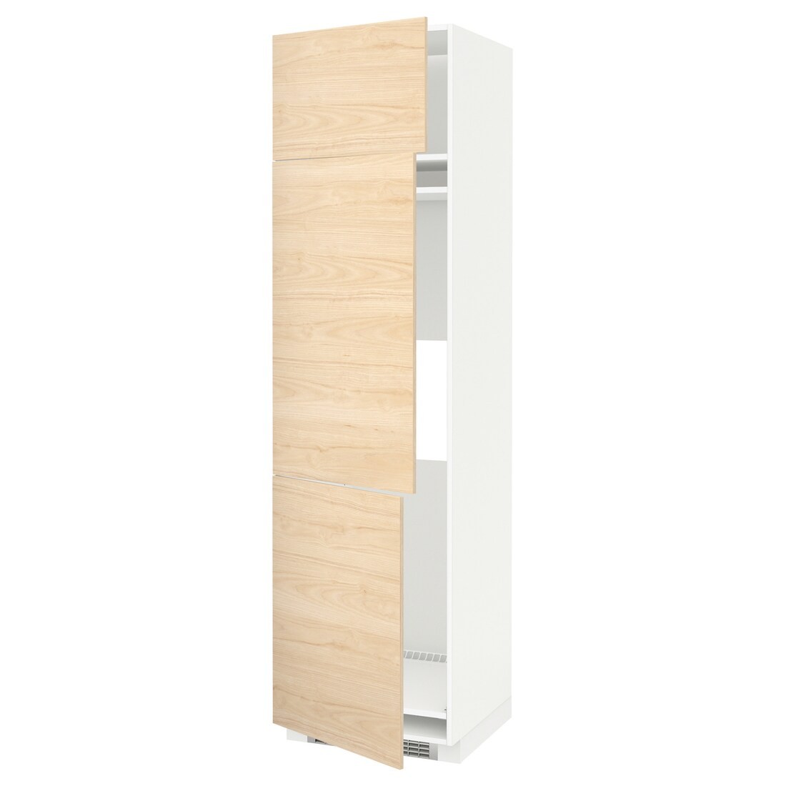 IKEA METOD МЕТОД Висока шафа для холодильника / морозильника / 3 дверцят, білий / Askersund візерунок світлий ясен, 60x60x220 см 39456602 394.566.02