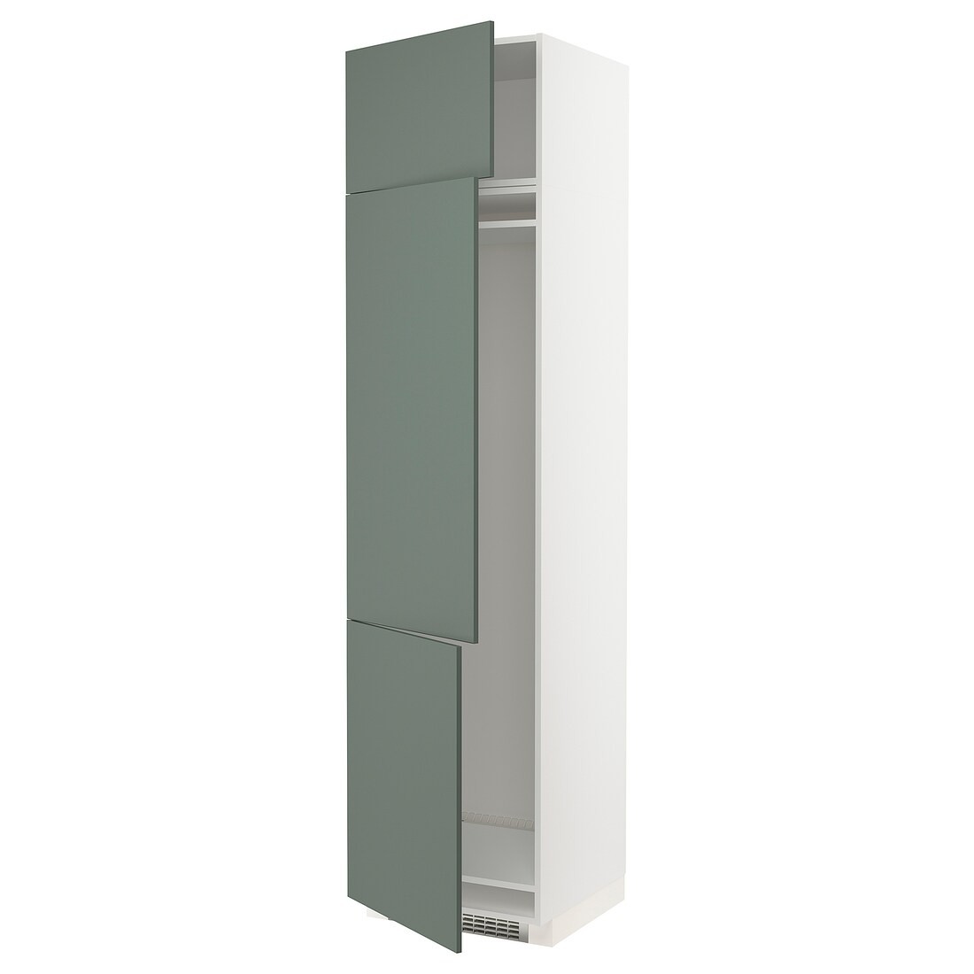 IKEA METOD МЕТОД Висока шафа для холодильника / морозильника / 3 дверцят, білий / Bodarp сіро-зелений, 60x60x240 см 99455713 994.557.13