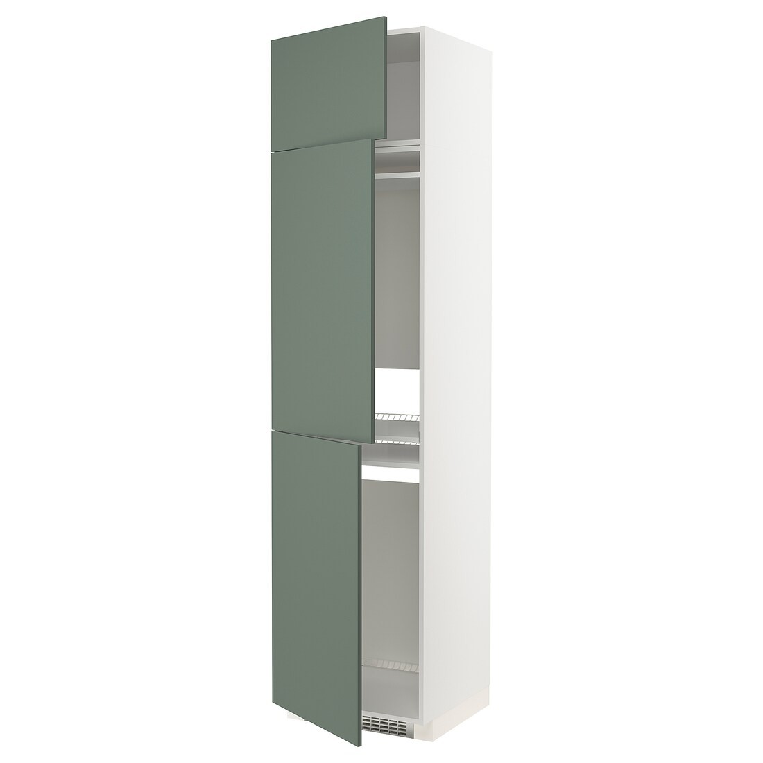 IKEA METOD МЕТОД Висока шафа для холодильника / морозильника / 3 дверцят, білий / Bodarp сіро-зелений, 60x60x240 см 09466607 094.666.07