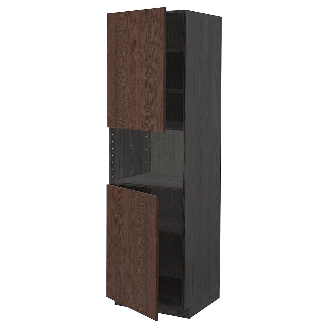 IKEA METOD МЕТОД Вис шафа для НВЧ / 2 дверцят / полиці, чорний / Sinarp коричневий, 60x60x200 см 79455097 | 794.550.97