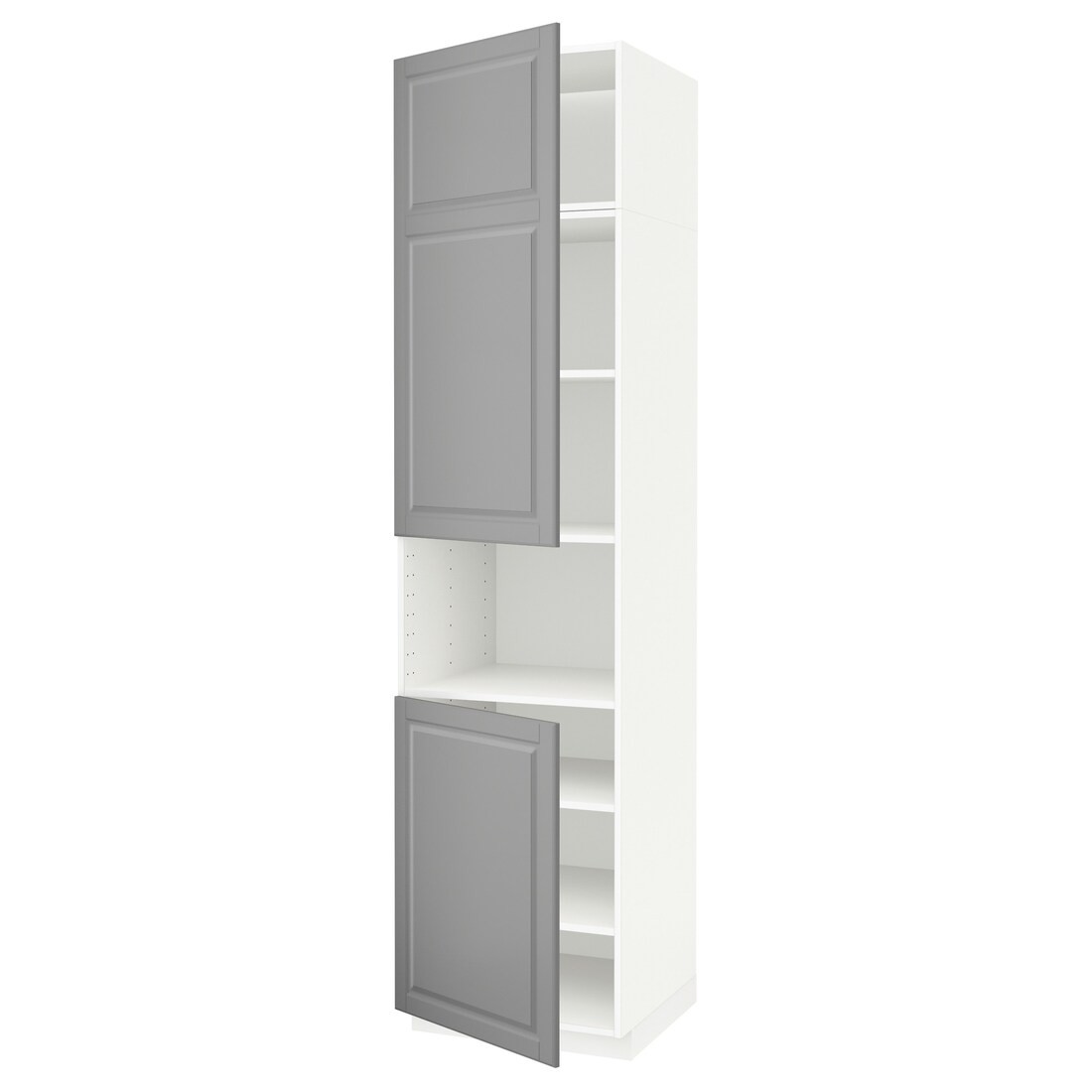 IKEA METOD МЕТОД Вис шафа для НВЧ / 2 дверцят / полиці, білий / Bodbyn сірий, 60x60x240 см 99457868 | 994.578.68