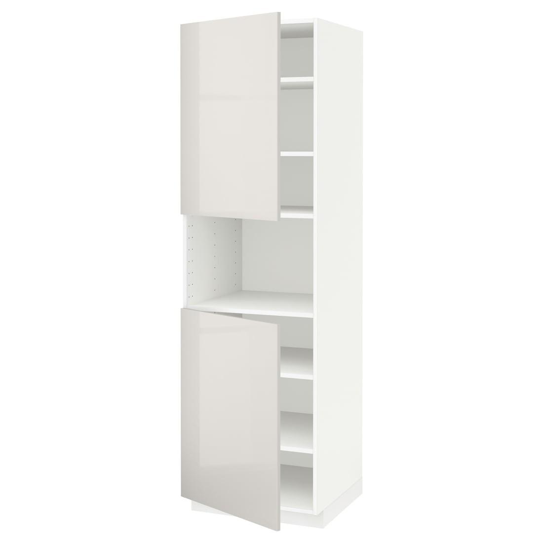 IKEA METOD МЕТОД Вис шафа для НВЧ / 2 дверцят / полиці, білий / Ringhult світло-сірий, 60x60x200 см 59454206 594.542.06