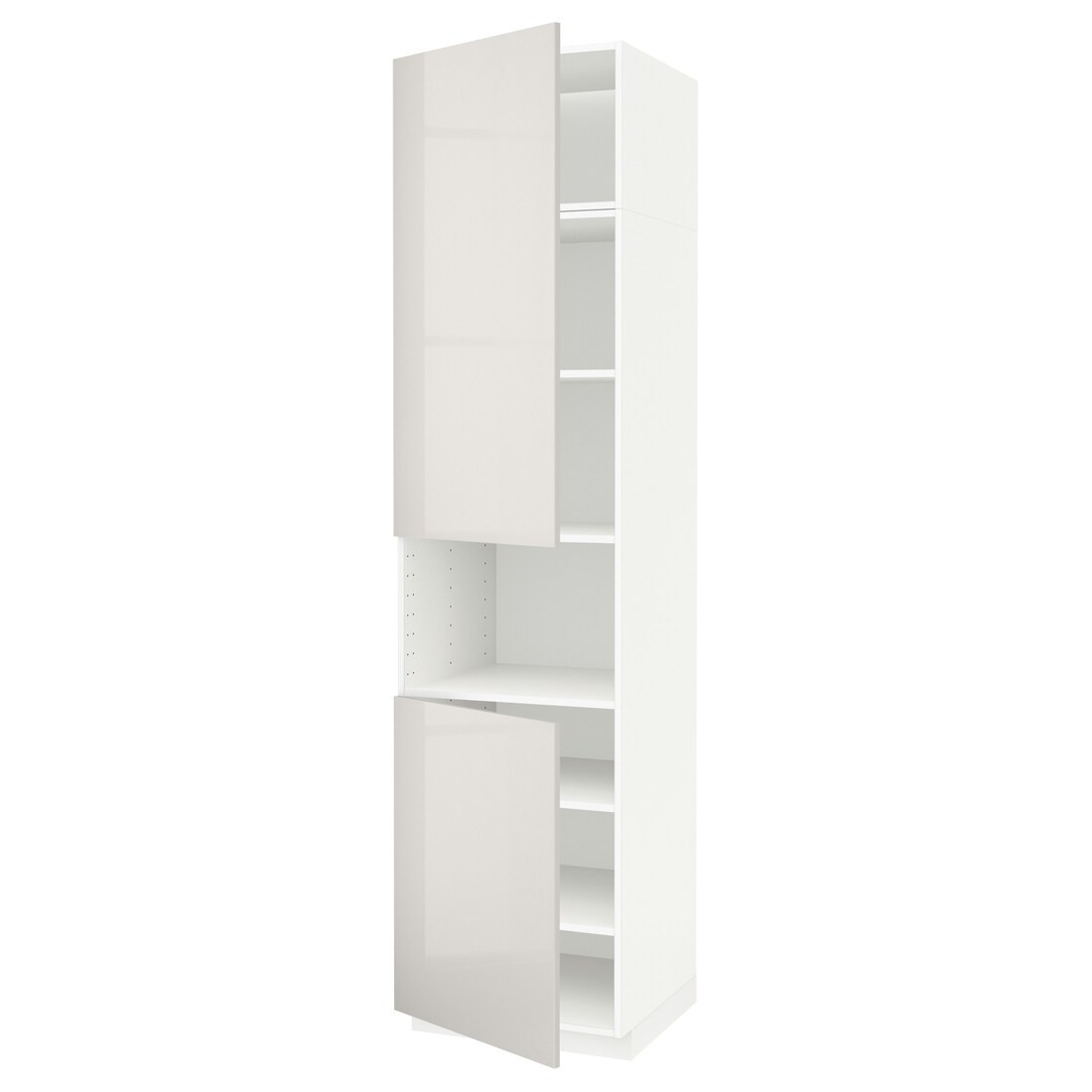 IKEA METOD МЕТОД Вис шафа для НВЧ / 2 дверцят / полиці, білий / Ringhult світло-сірий, 60x60x240 см 89463803 | 894.638.03