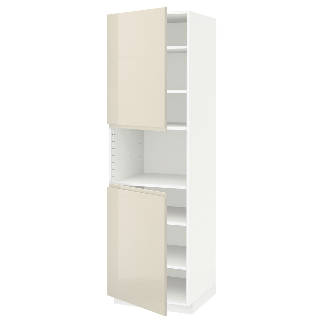 IKEA METOD МЕТОД Вис шафа для НВЧ / 2 дверцят / полиці, білий / Voxtorp глянцевий світло-бежевий, 60x60x200 см 69456436 694.564.36