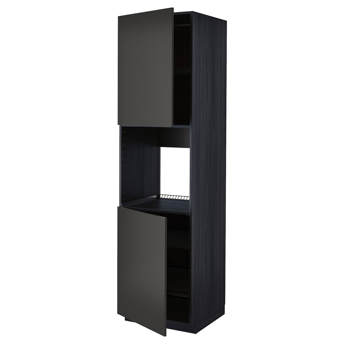IKEA METOD МЕТОД Висока шафа для духовки / 2 дверцят / полиці, чорний / Nickebo матовий антрацит, 60x60x220 см 09498081 | 094.980.81