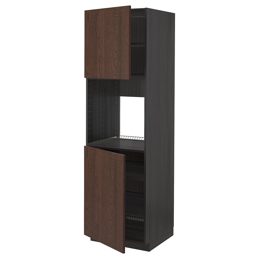 IKEA METOD МЕТОД Висока шафа для духовки / 2 дверцят / полиці, чорний / Sinarp коричневий, 60x60x200 см 79460070 | 794.600.70