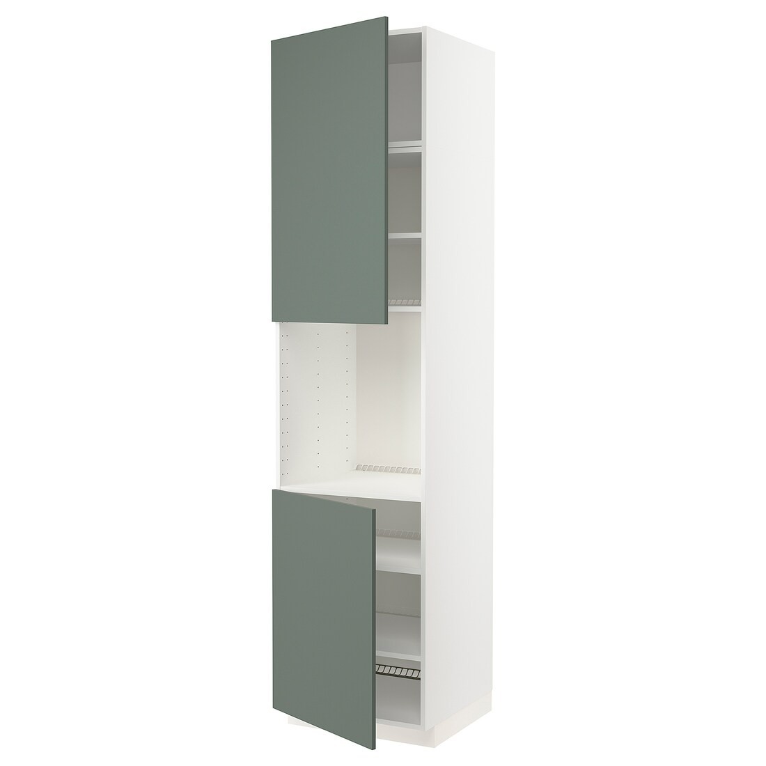 IKEA METOD МЕТОД Висока шафа для духовки / 2 дверцят / полиці, білий / Bodarp сіро-зелений, 60x60x240 см 69456403 694.564.03