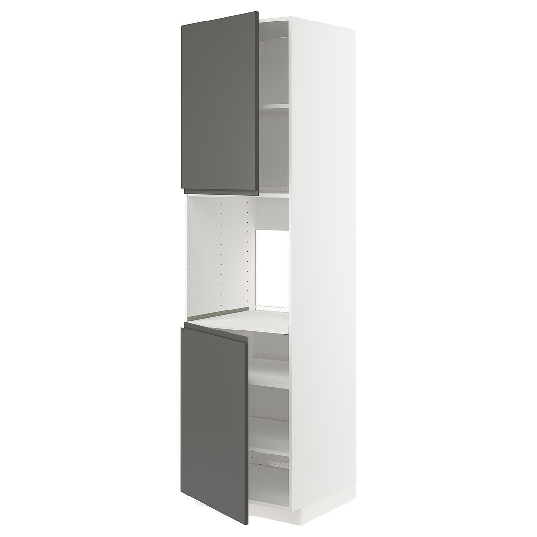 IKEA METOD МЕТОД Висока шафа для духовки / 2 дверцят / полиці, білий / Voxtorp темно-сірий, 60x60x220 см 19458230 194.582.30