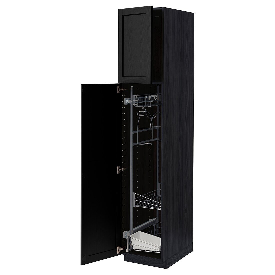 IKEA METOD МЕТОД Висока шафа з відділенням для аксесуарів для прибирання, чорний / Lerhyttan чорна морилка, 40x60x200 см 39466823 | 394.668.23