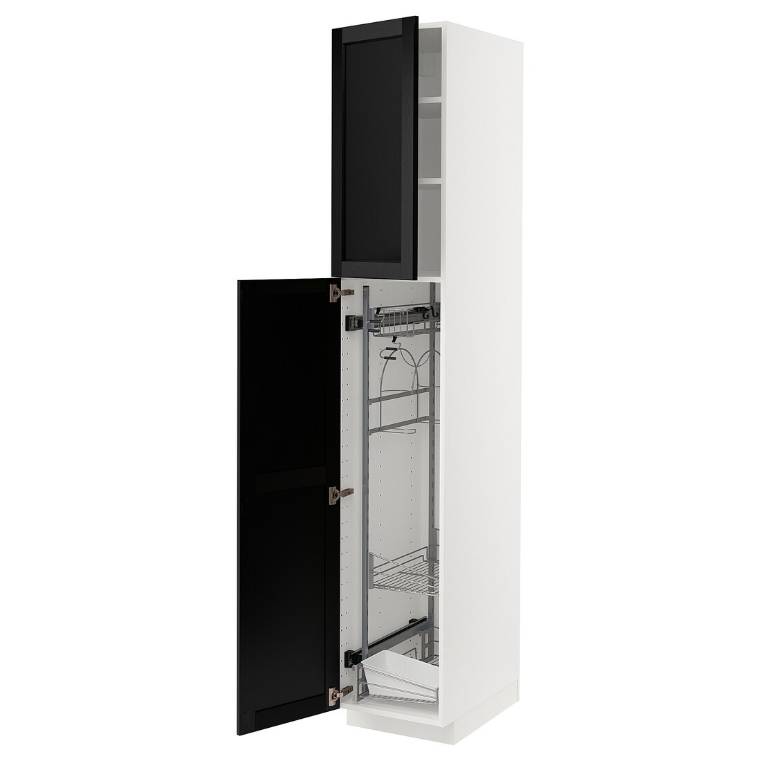IKEA METOD МЕТОД Висока шафа з відділенням для аксесуарів для прибирання, білий / Lerhyttan чорний морилка, 40x60x220 см 99455949 994.559.49