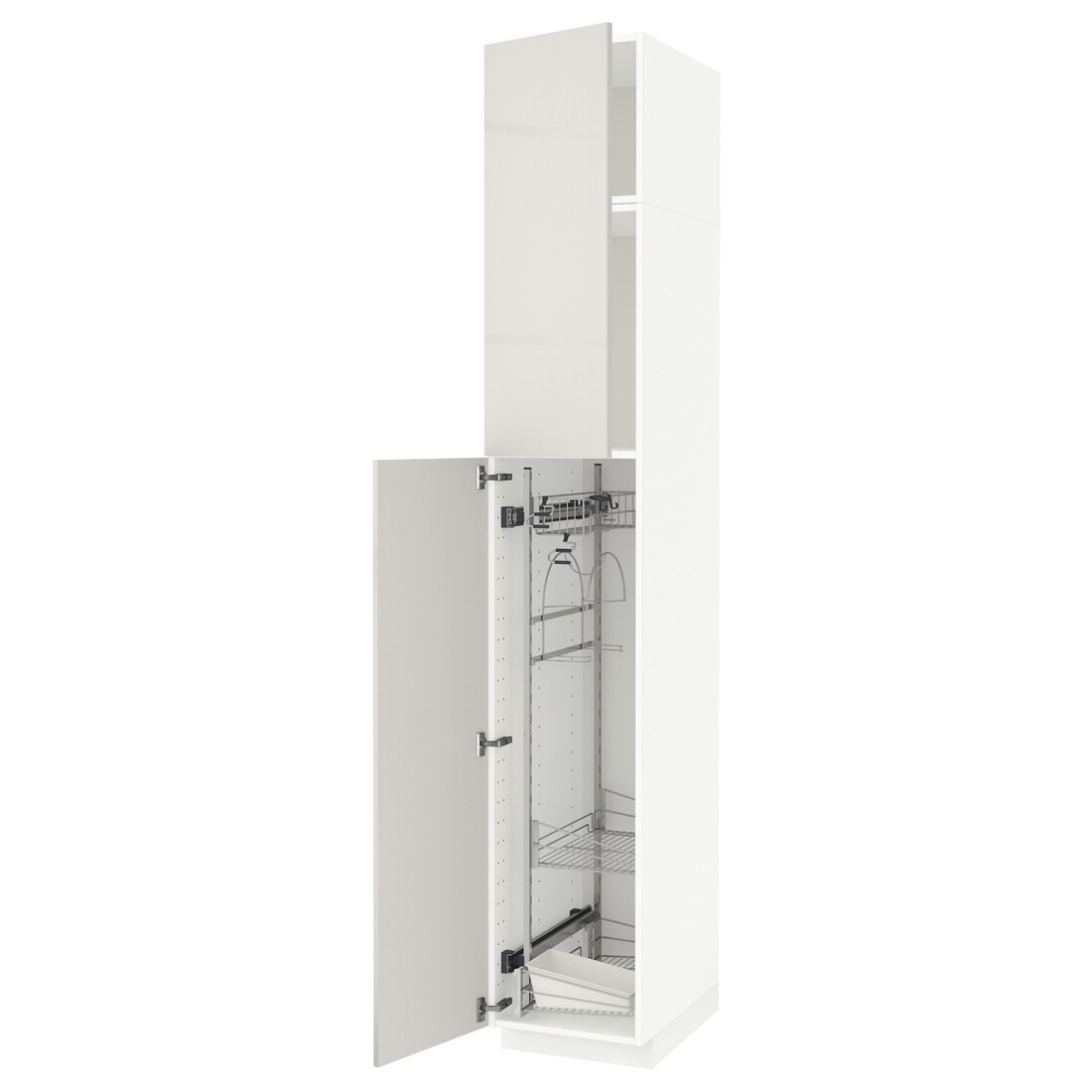 IKEA METOD МЕТОД Висока шафа з відділенням для аксесуарів для прибирання, білий / Ringhult світло-сірий, 40x60x240 см 29456283 294.562.83