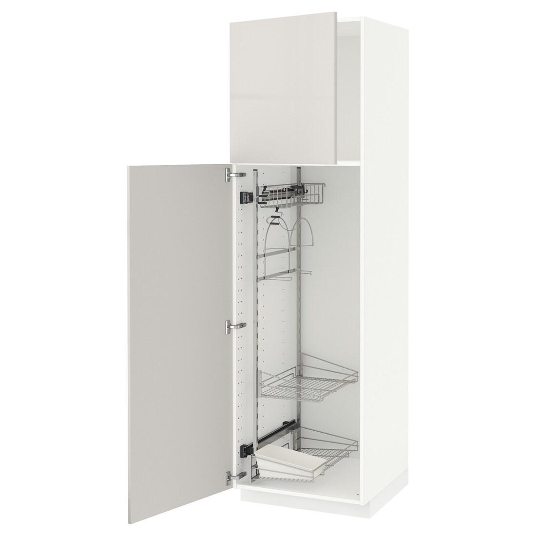 IKEA METOD МЕТОД Висока шафа з відділенням для аксесуарів для прибирання, білий / Ringhult світло-сірий, 60x60x200 см 19458961 | 194.589.61