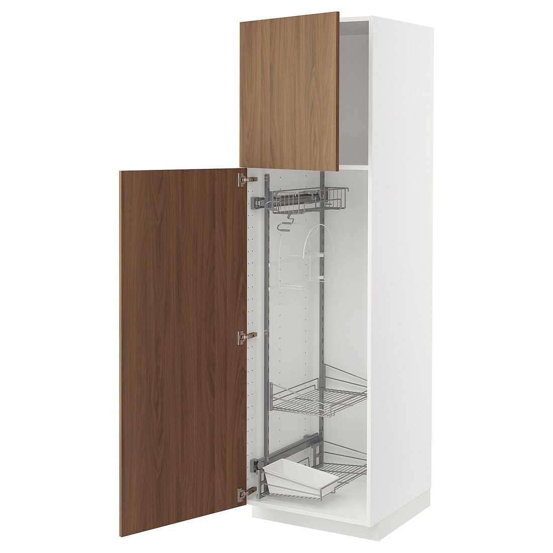 IKEA METOD Висока шафа з відділенням для аксесуарів для прибирання, білий / Імітація коричневого горіха, 60x60x200 см 99519060 | 995.190.60
