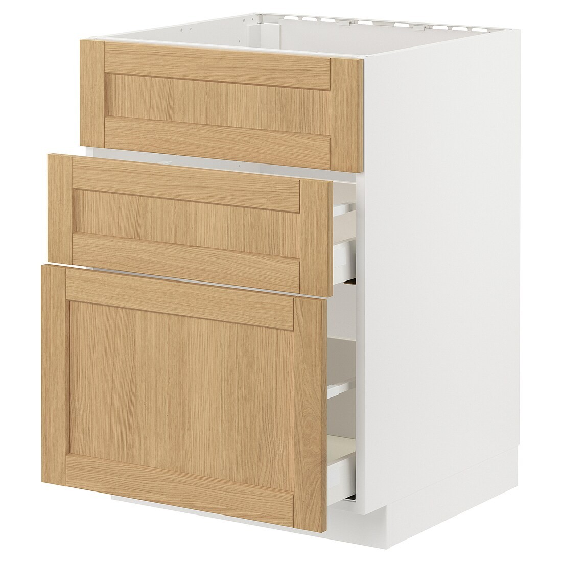 IKEA METOD / MAXIMERA Підлогова шафа для варочні панелі / витяжка з шухлядою, білий / дуб Forsbacka, 60x60 см 39509182 395.091.82