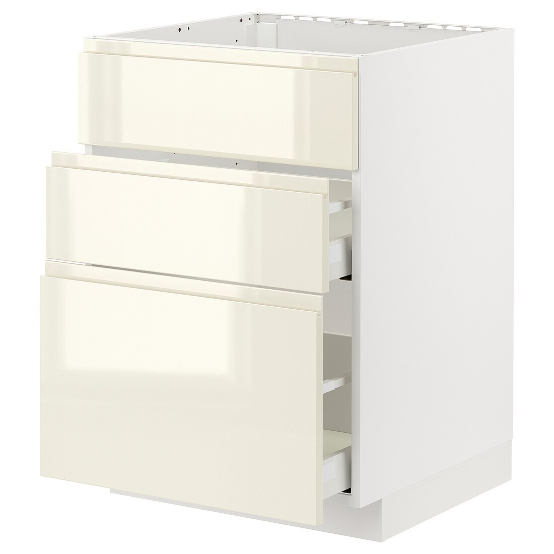 IKEA METOD МЕТОД / MAXIMERA МАКСІМЕРА Підлогова шафа для варочні панелі / витяжка з шухлядою, білий / Voxtorp глянцевий світло-бежевий, 60x60 см 59477646 | 594.776.46