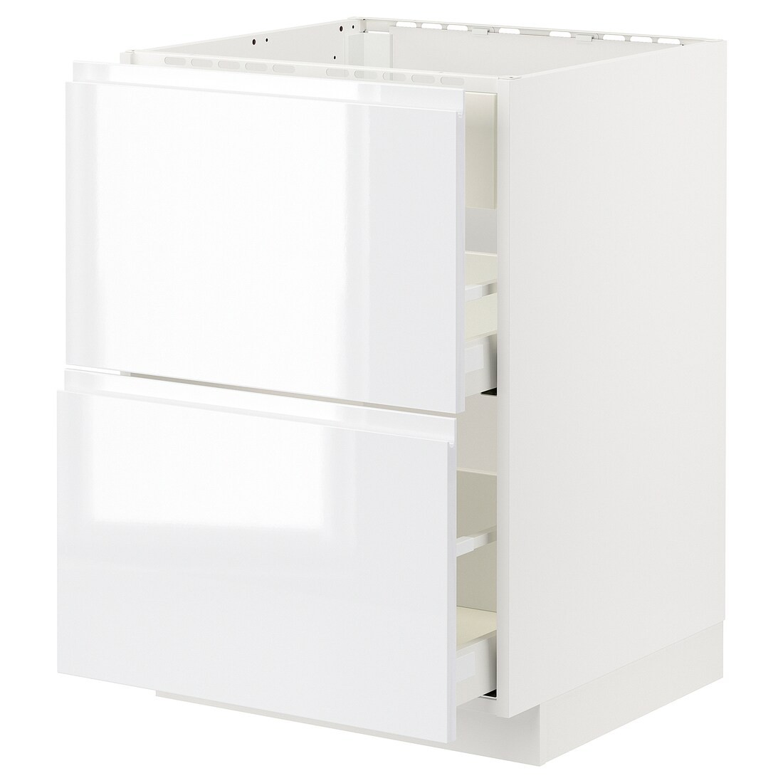 IKEA METOD МЕТОД / MAXIMERA МАКСІМЕРА Підлогова шафа для варочні панелі / витяжка з шухлядою, білий / Voxtorp глянцевий / білий, 60x60 см 59477806 | 594.778.06