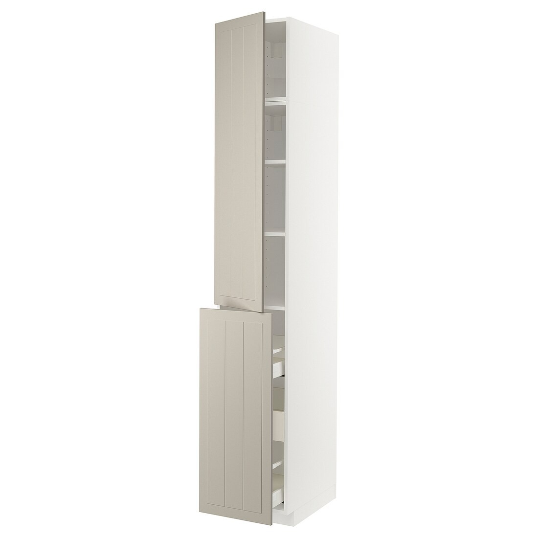 IKEA METOD МЕТОД / MAXIMERA МАКСІМЕРА Висока шафа 3 шухляди / 1 двері / 2 полиці, білий / Stensund бежевий, 40x60x240 см 99463398 994.633.98