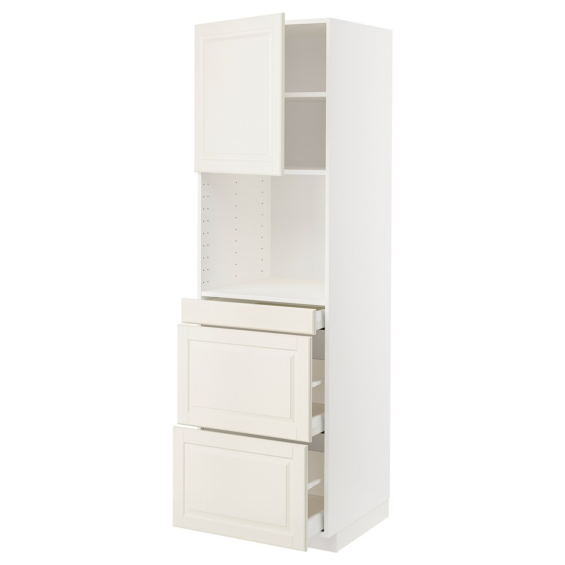 IKEA METOD МЕТОД / MAXIMERA МАКСІМЕРА Висока шафа для НВЧ / дверцята / 3 шухляди, білий / Bodbyn кремовий, 60x60x200 см 29458649 294.586.49