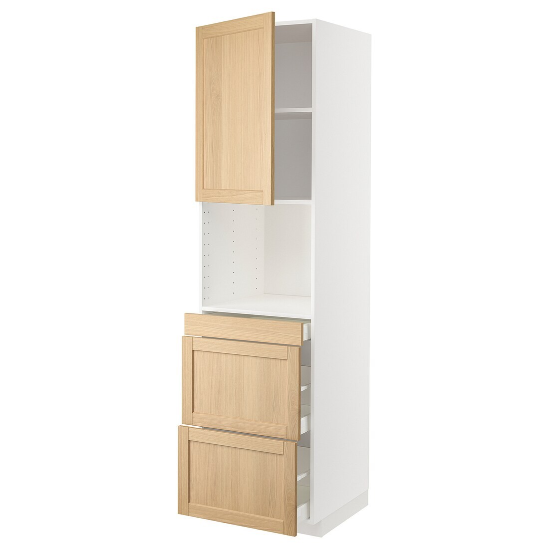 IKEA METOD / MAXIMERA Висока шафа для НВЧ / дверцята / 3 шухляди, білий / дуб Forsbacka, 60x60x220 см 49509563 495.095.63