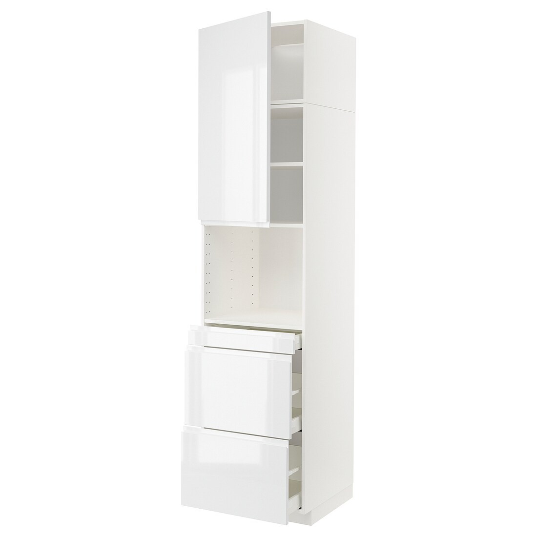 IKEA METOD МЕТОД / MAXIMERA МАКСІМЕРА Висока шафа для НВЧ / дверцята / 3 шухляди, білий / Voxtorp глянцевий / білий, 60x60x240 см 59459671 594.596.71