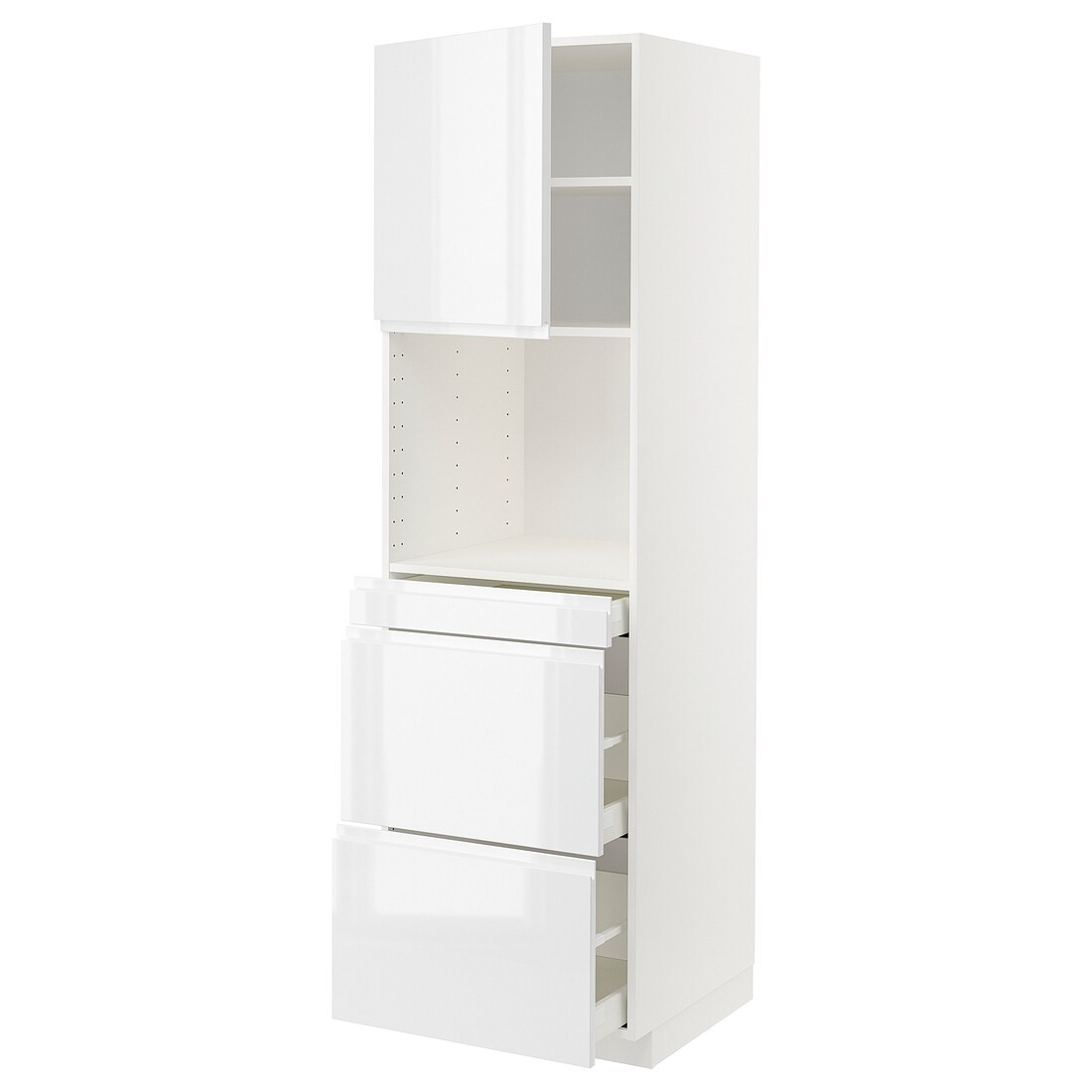IKEA METOD МЕТОД / MAXIMERA МАКСІМЕРА Висока шафа для НВЧ / дверцята / 3 шухляди, білий / Voxtorp глянцевий / білий, 60x60x200 см 09464986 094.649.86