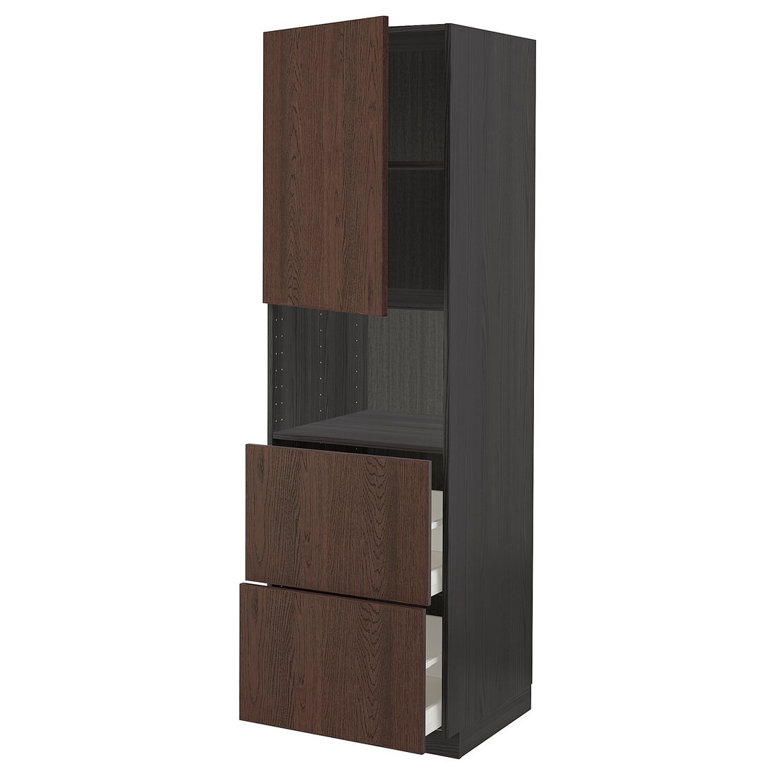 IKEA METOD МЕТОД / MAXIMERA МАКСІМЕРА Висока шафа для мікрохвильової печі з дверима / 2 шухляди, чорний / Sinarp коричневий, 60x60x200 см 89468339 | 894.683.39