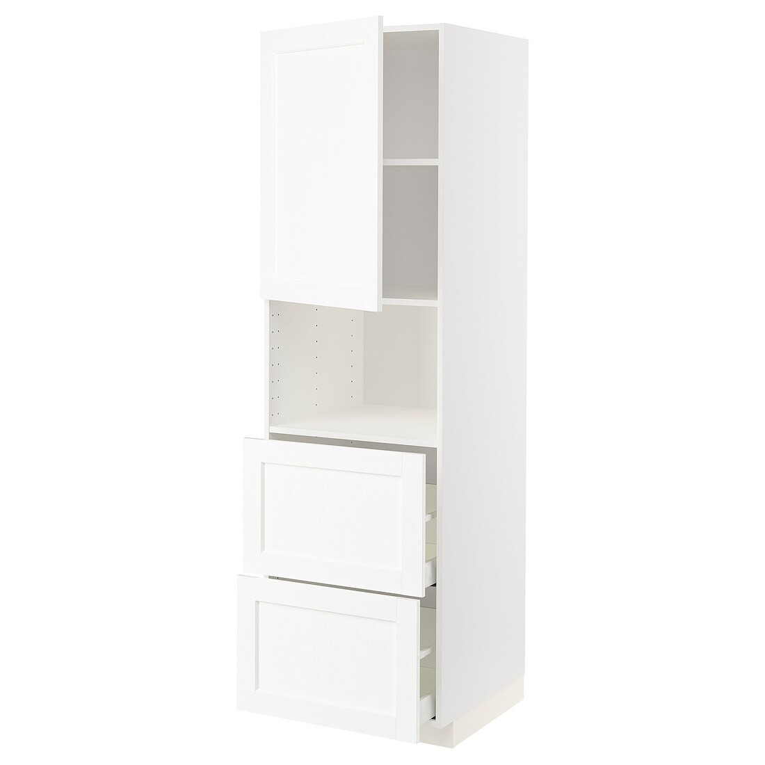 IKEA METOD МЕТОД / MAXIMERA МАКСІМЕРА Висока шафа для мікрохвильової печі з дверима / 2 шухляди, білий Enköping / білий імітація дерева, 60x60x200 см 79473586 | 794.735.86