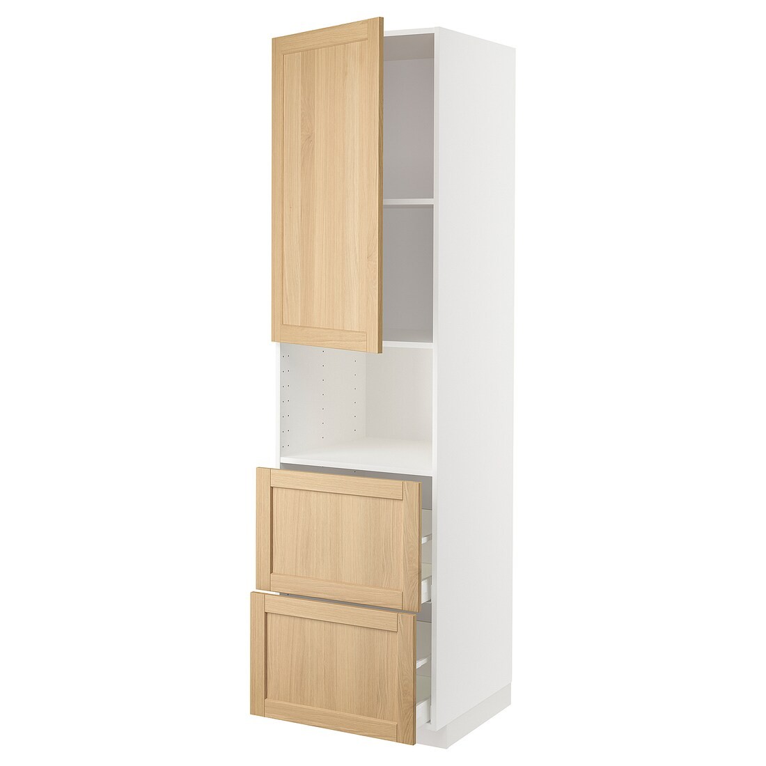 IKEA METOD / MAXIMERA Висока шафа для мікрохвильової печі з дверима / 2 шухляди, білий / дуб Forsbacka, 60x60x220 см 39509554 | 395.095.54