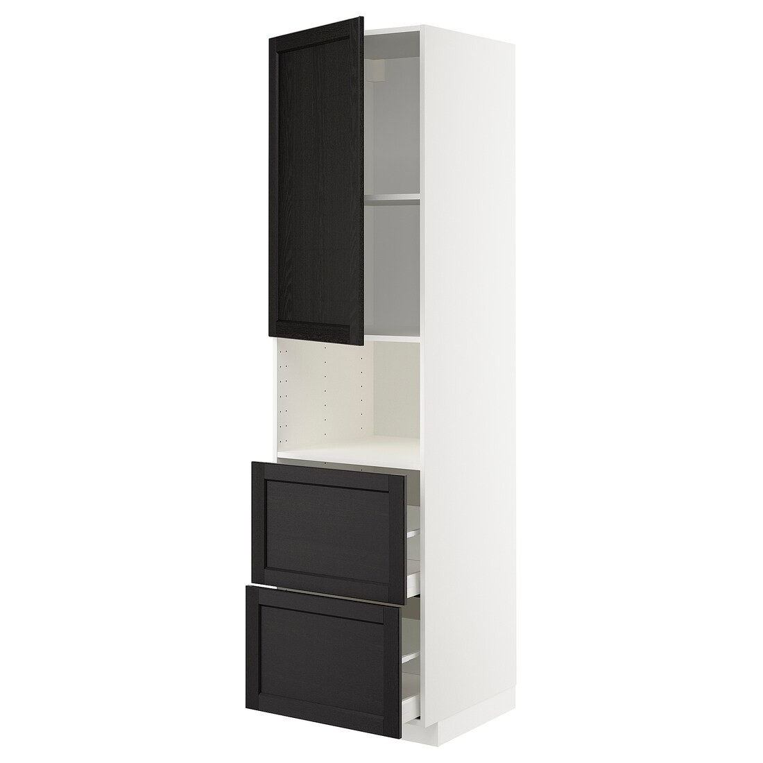 IKEA METOD МЕТОД / MAXIMERA МАКСІМЕРА Висока шафа для мікрохвильової печі з дверима / 2 шухляди, білий / Lerhyttan чорний морилка, 60x60x220 см 09465189 | 094.651.89