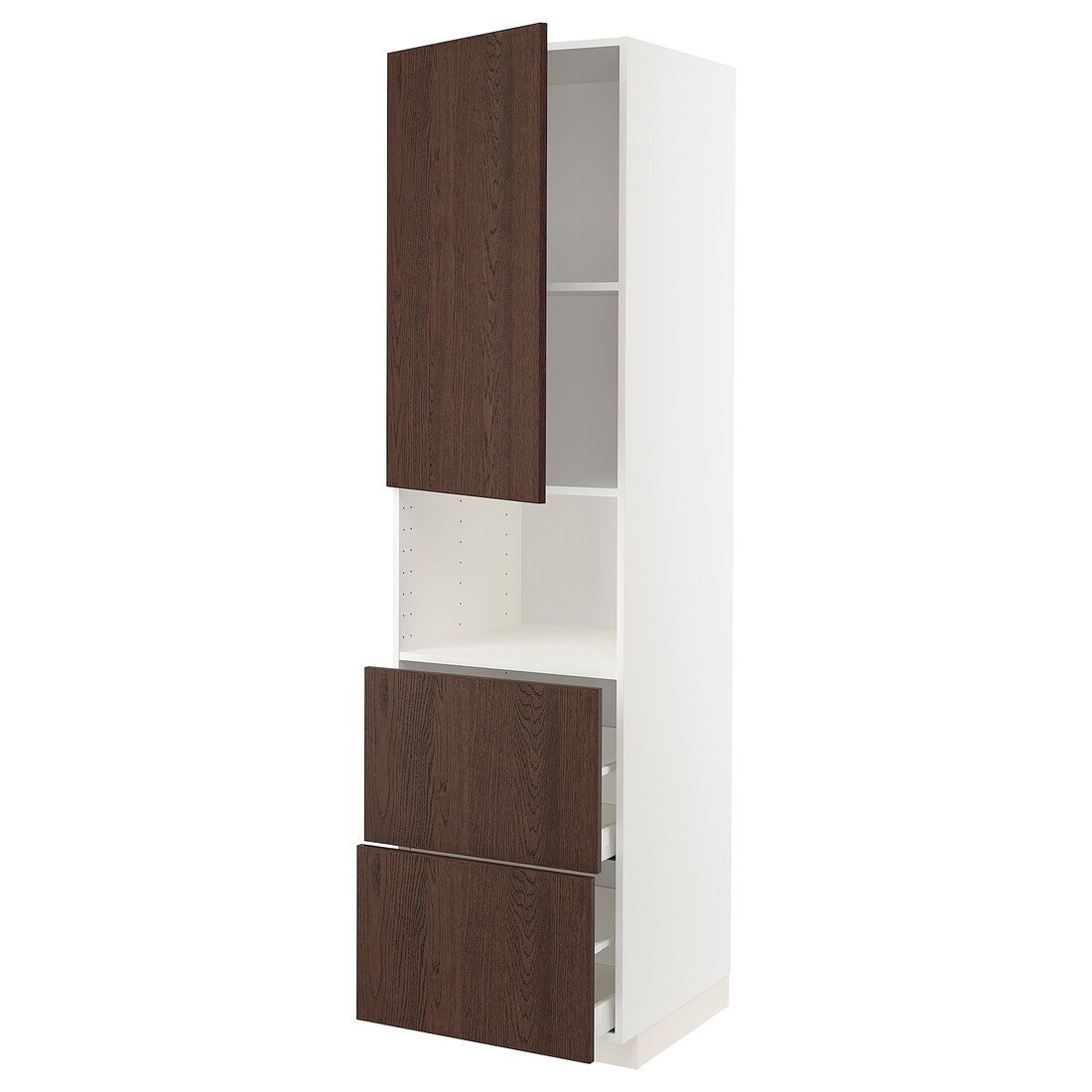 IKEA METOD МЕТОД / MAXIMERA МАКСІМЕРА Висока шафа для мікрохвильової печі з дверима / 2 шухляди, білий / Sinarp коричневий, 60x60x220 см 69463601 | 694.636.01