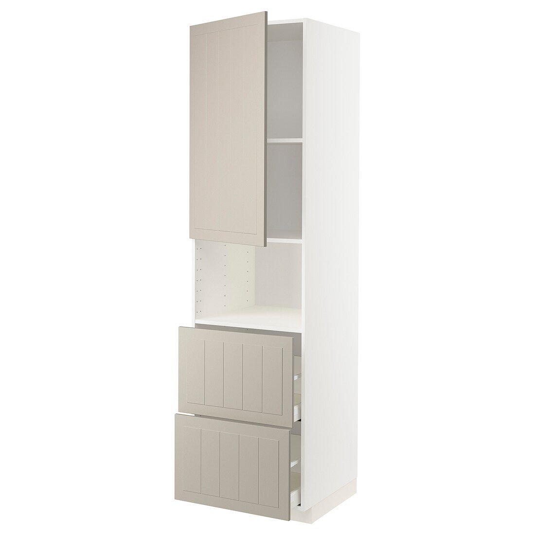 IKEA METOD МЕТОД / MAXIMERA МАКСІМЕРА Висока шафа для мікрохвильової печі з дверима / 2 шухляди, білий / Stensund бежевий, 60x60x220 см 09465269 | 094.652.69