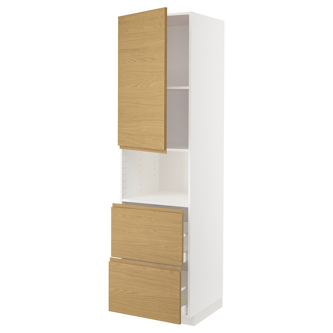 IKEA METOD / MAXIMERA висока шафа для мікрох печі, 2 шухл, білий / Voxtorp імітація дуб, 60x60x220 см 29538298 | 295.382.98