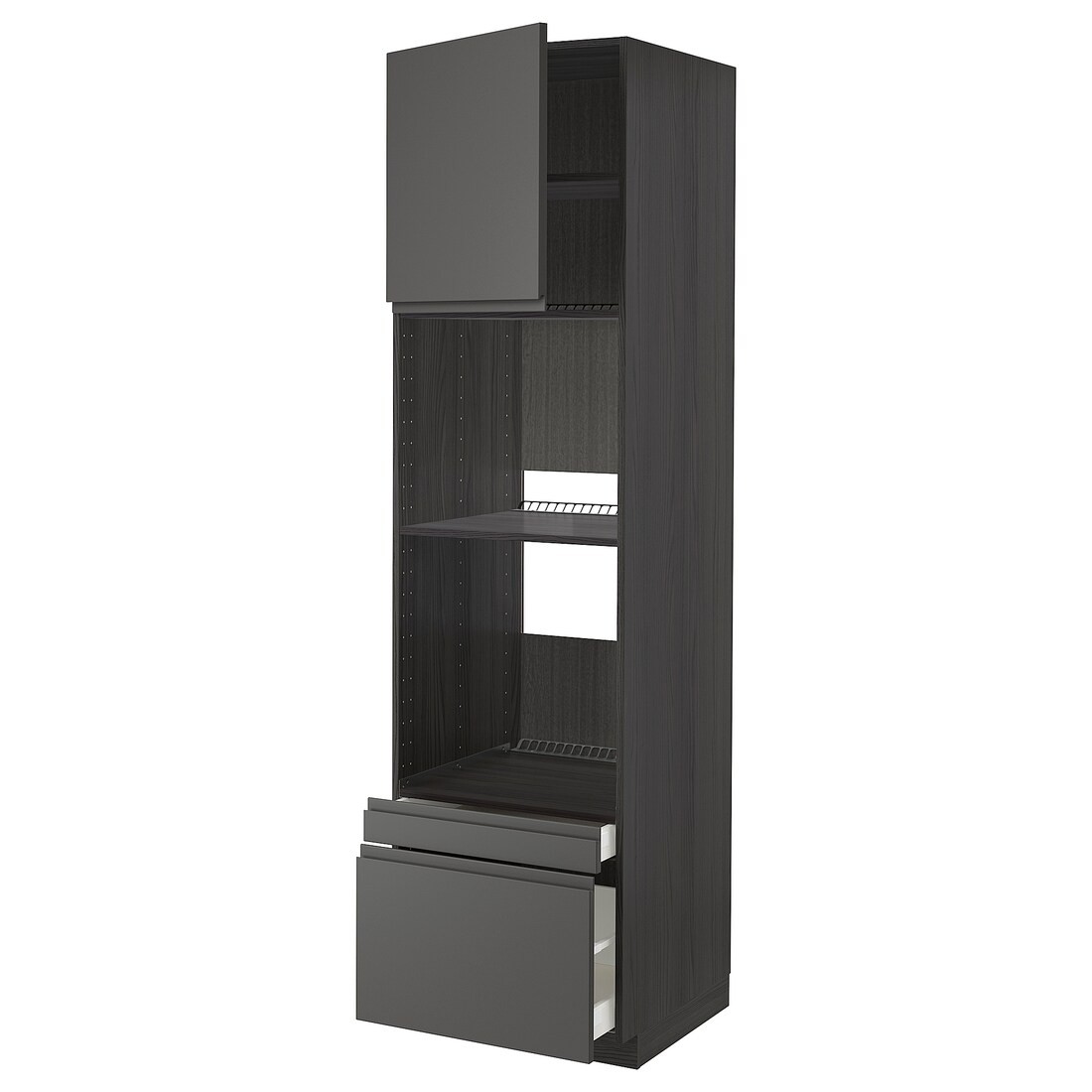 IKEA METOD МЕТОД / MAXIMERA МАКСІМЕРА Висока шафа для духовки комбі з дверима / шухлядами, чорний / Voxtorp темно-сірий, 60x60x220 см 09459956 | 094.599.56