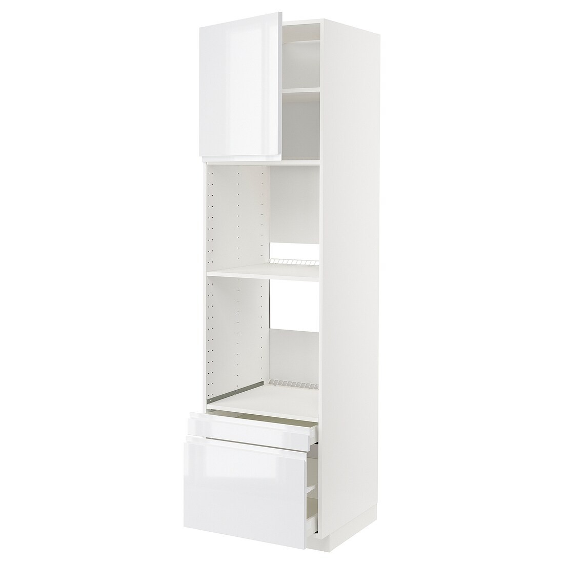 IKEA METOD МЕТОД / MAXIMERA МАКСІМЕРА Висока шафа для духовки комбі з дверима / шухлядами, білий / Voxtorp глянцевий / білий, 60x60x220 см 69462908 694.629.08