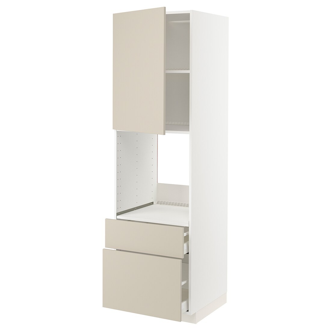 IKEA METOD МЕТОД / MAXIMERA МАКСІМЕРА Висока шафа для духовки з дверима / шухлядами, білий / Havstorp бежевий, 60x60x200 см 59462008 594.620.08