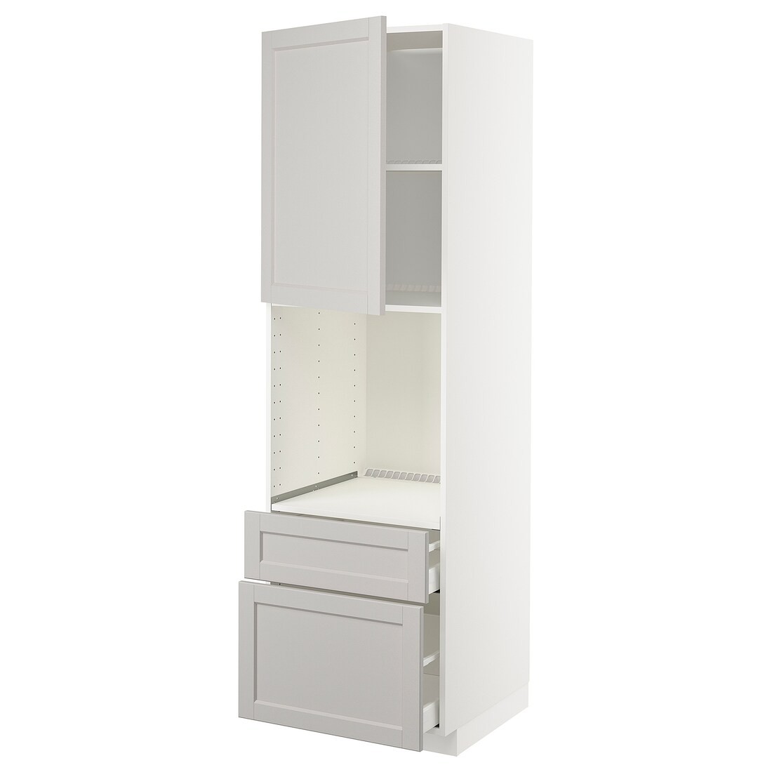 IKEA METOD МЕТОД / MAXIMERA МАКСІМЕРА Висока шафа для духовки з дверима / шухлядами, білий / Lerhyttan світло-сірий, 60x60x200 см 29468790 294.687.90