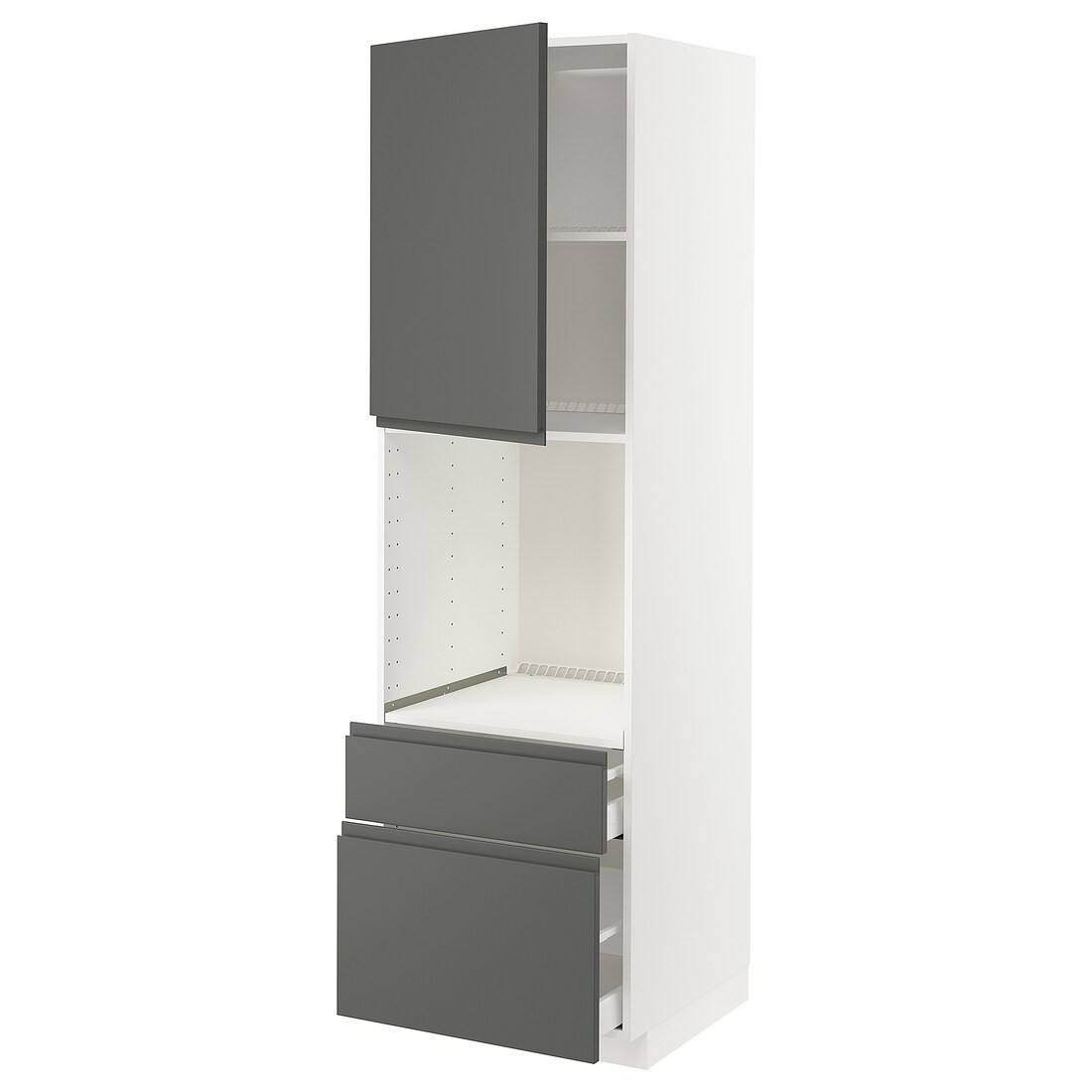 IKEA METOD МЕТОД / MAXIMERA МАКСІМЕРА Висока шафа для духовки з дверима / шухлядами, білий / Voxtorp темно-сірий, 60x60x200 см 09468994 094.689.94