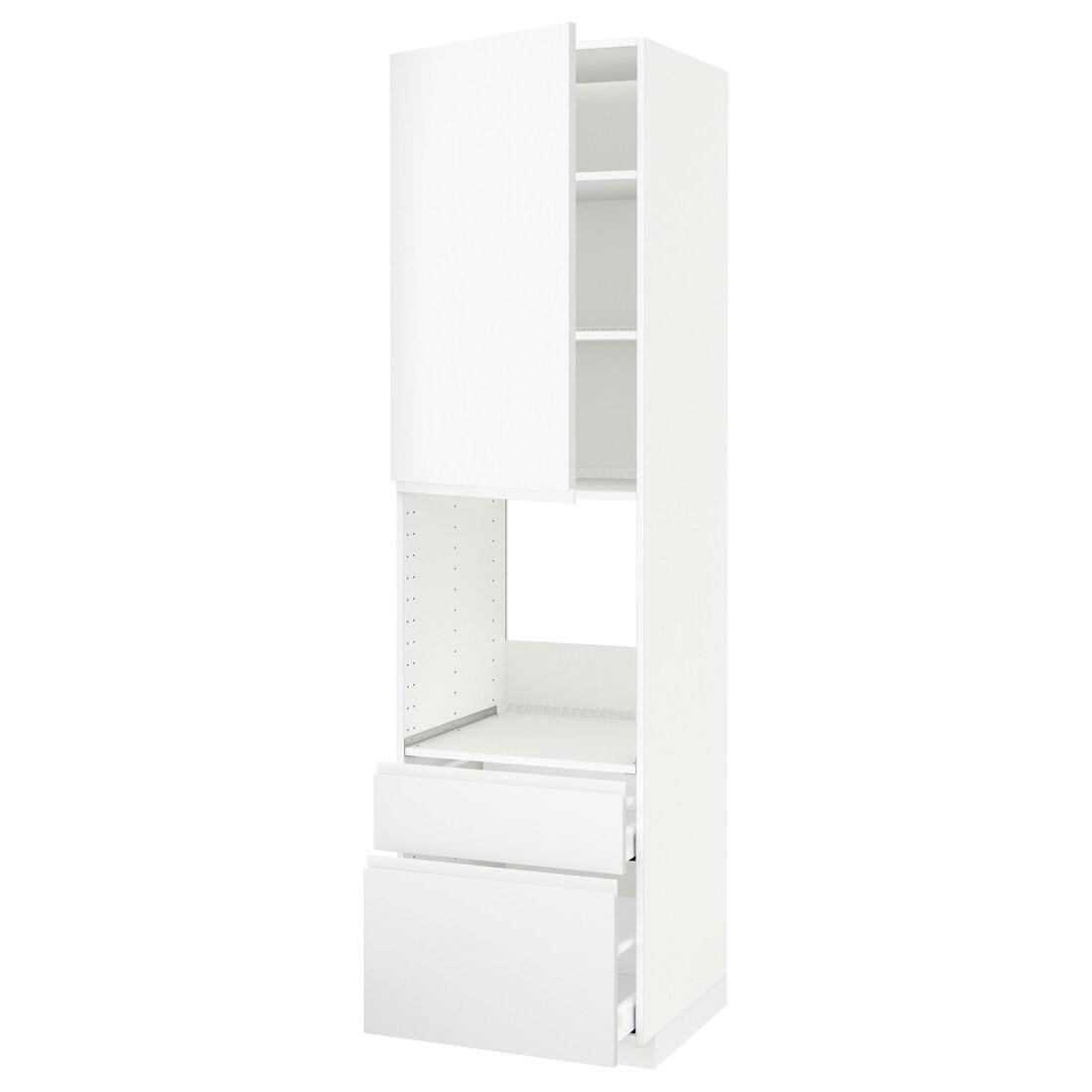 IKEA METOD МЕТОД / MAXIMERA МАКСІМЕРА Висока шафа для духовки з дверима / шухлядами, білий / Voxtorp матовий білий, 60x60x220 см 69462324 | 694.623.24