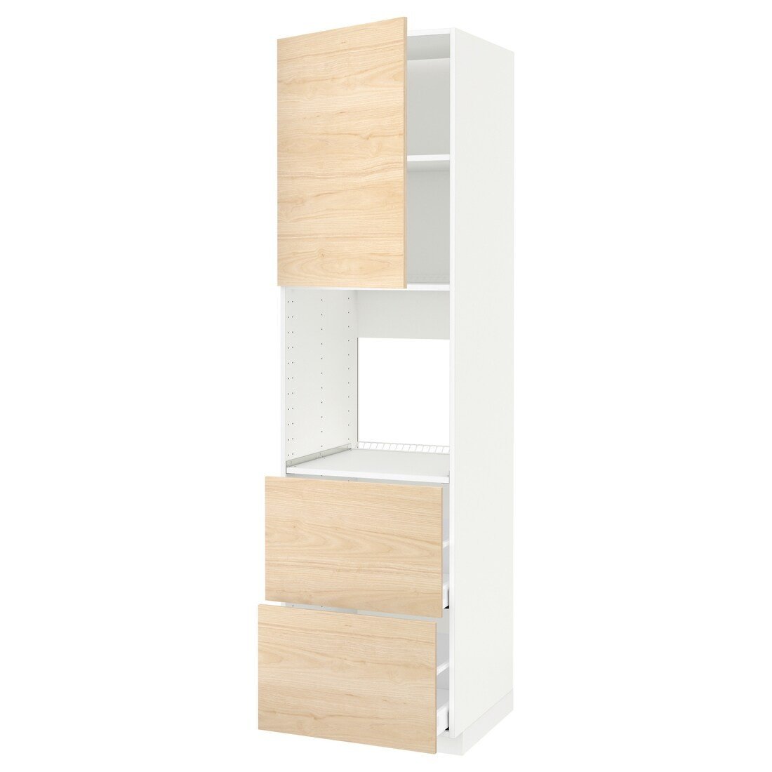 IKEA METOD МЕТОД / MAXIMERA МАКСІМЕРА Висока шафа для духовки з дверима / шухлядами, білий / Askersund візерунок світлий ясен, 60x60x220 см 59465945 594.659.45