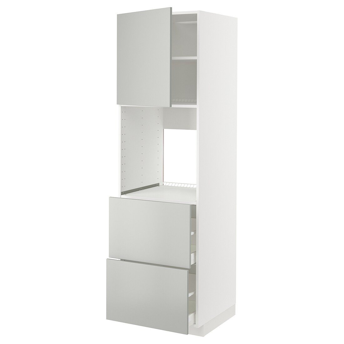 IKEA METOD / MAXIMERA Висока шафа для духовки з дверима / шухлядами, білий / Хавсторп світло-сірий, 60x60x200 см 69538183 695.381.83