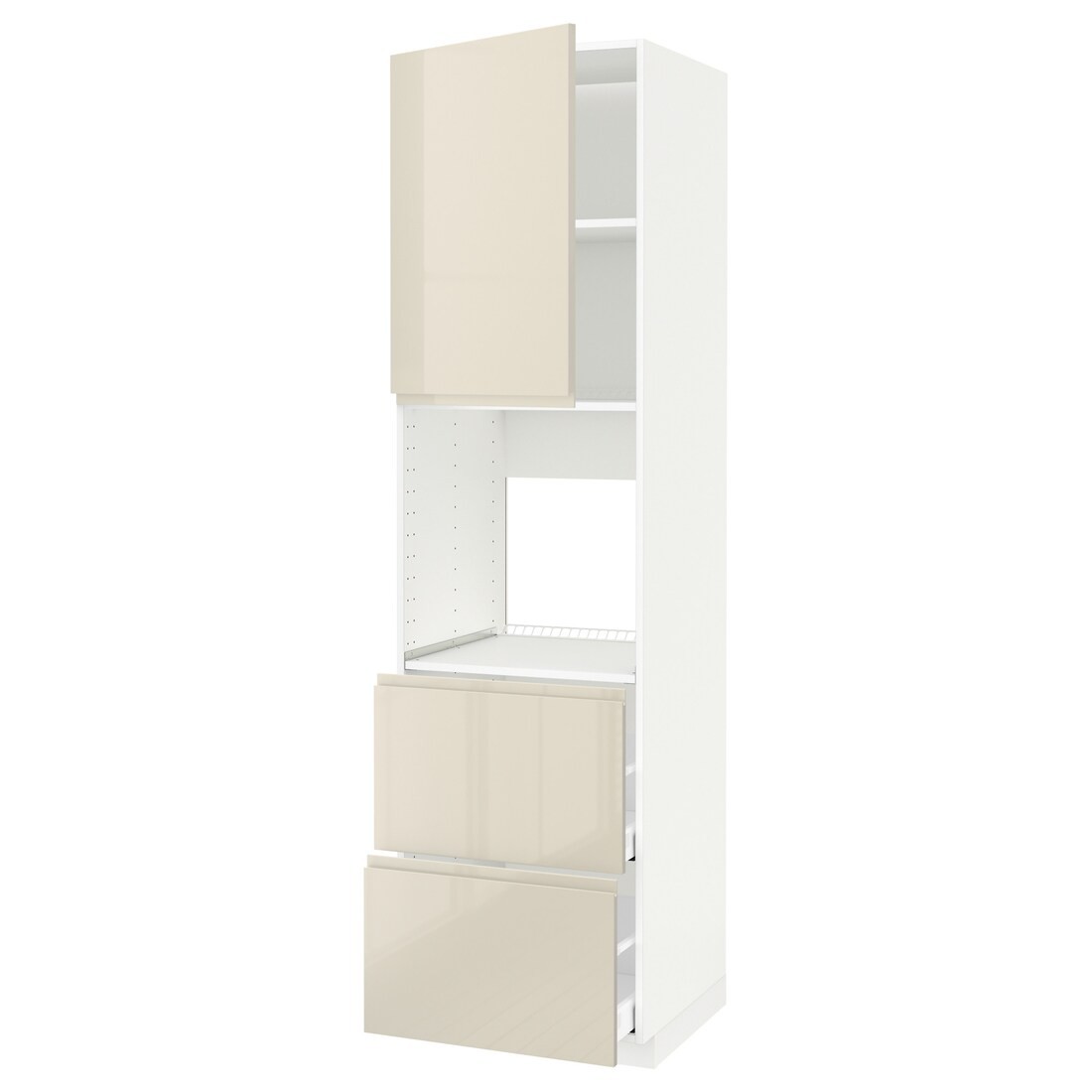 IKEA METOD МЕТОД / MAXIMERA МАКСІМЕРА Висока шафа для духовки з дверима / шухлядами, білий / Voxtorp глянцевий світло-бежевий, 60x60x220 см 99466863 | 994.668.63