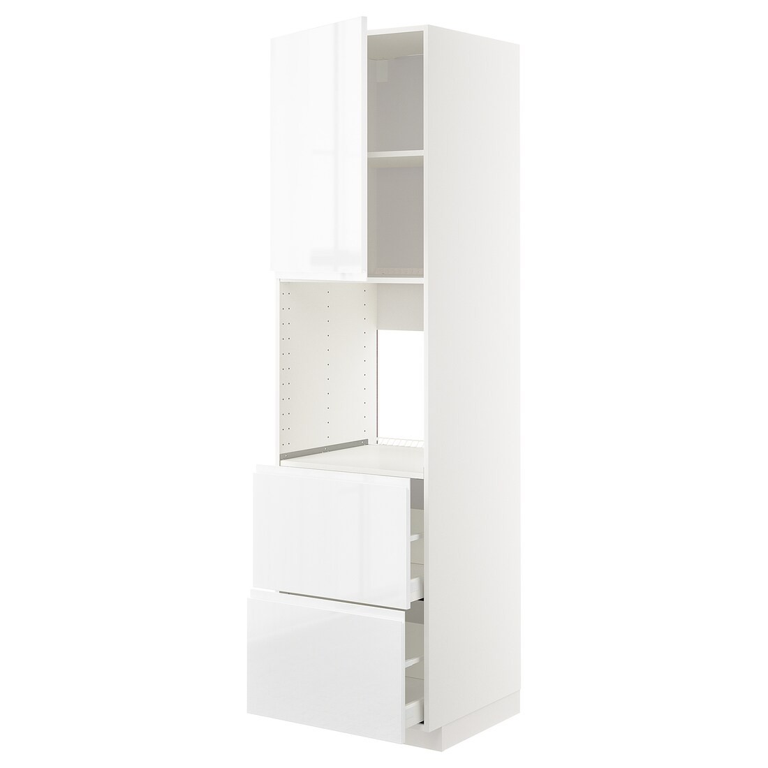 IKEA METOD МЕТОД / MAXIMERA МАКСІМЕРА Висока шафа для духовки з дверима / шухлядами, білий / Voxtorp глянцевий / білий, 60x60x220 см 49469388 494.693.88