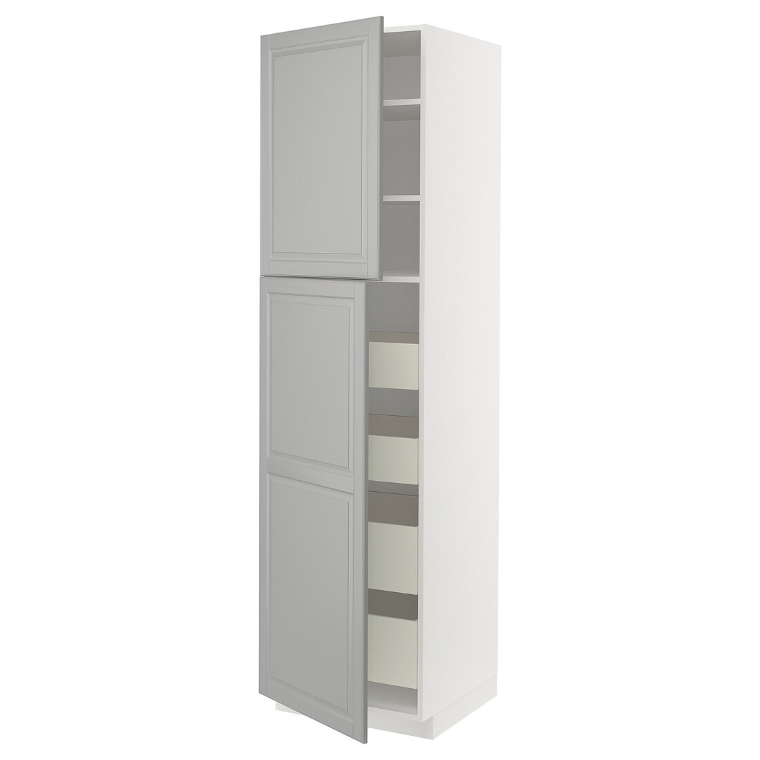 IKEA METOD МЕТОД / MAXIMERA МАКСІМЕРА Шафа висока 2 дверей / 4 шухляди, білий / Bodbyn сірий, 60x60x220 см 39457159 394.571.59
