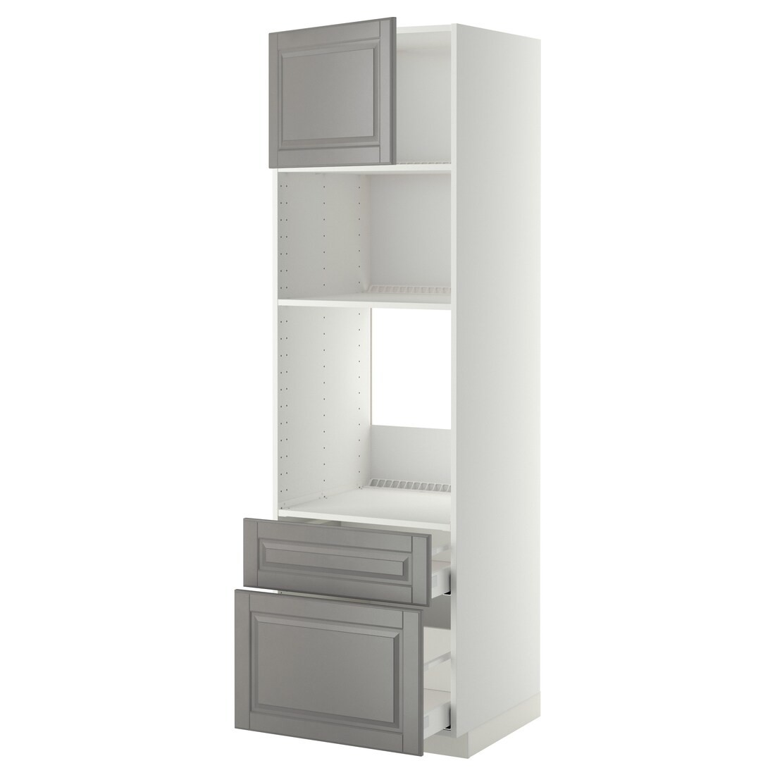 IKEA METOD МЕТОД / MAXIMERA МАКСІМЕРА Висока шафа для духовки / мікрохвильовки з дверима / 2 шухлядами, білий / Bodbyn сірий, 60x60x200 см 29455858 294.558.58