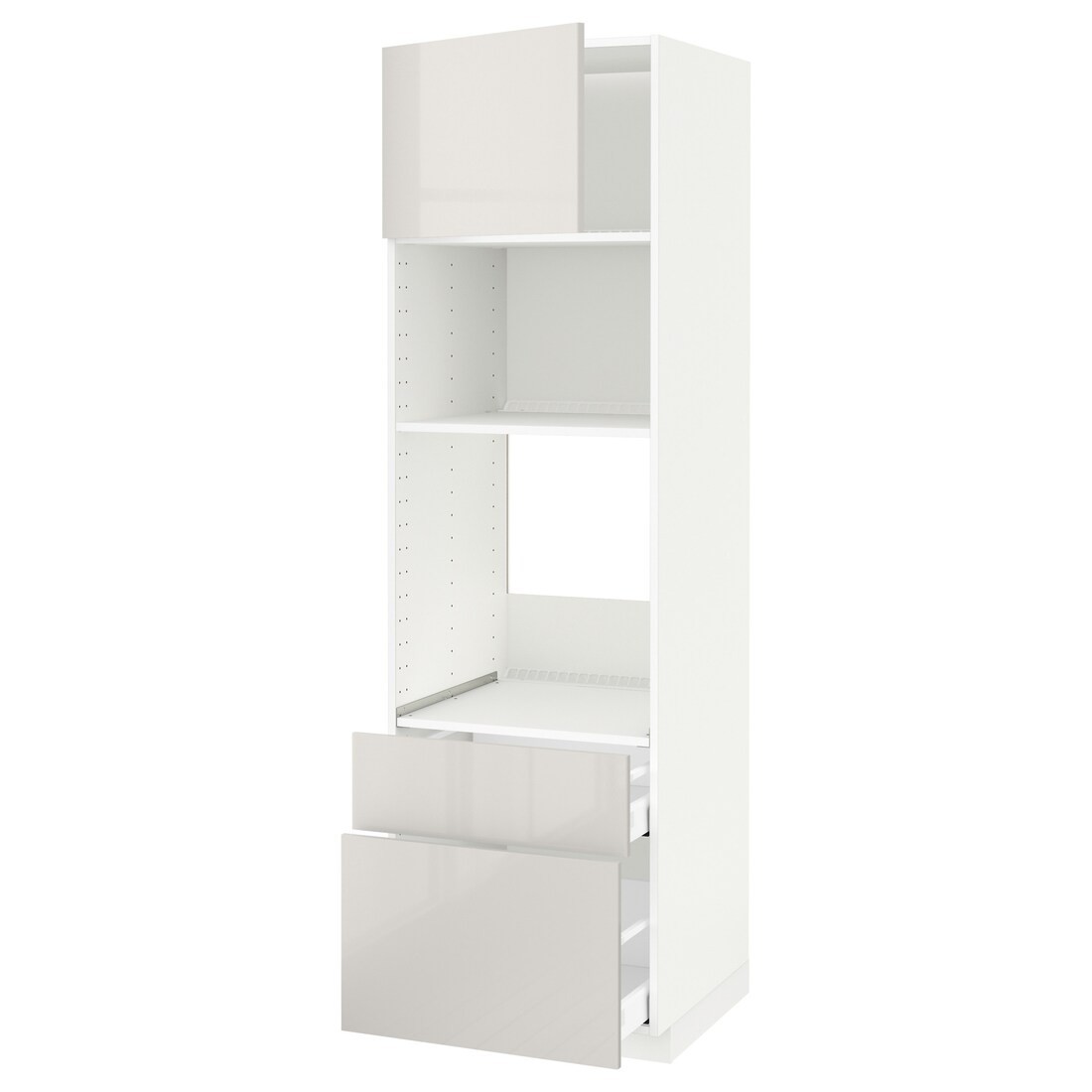 IKEA METOD МЕТОД / MAXIMERA МАКСІМЕРА Висока шафа для духовки / мікрохвильовки з дверима / 2 шухлядами, білий / Ringhult світло-сірий, 60x60x200 см 69457921 | 694.579.21