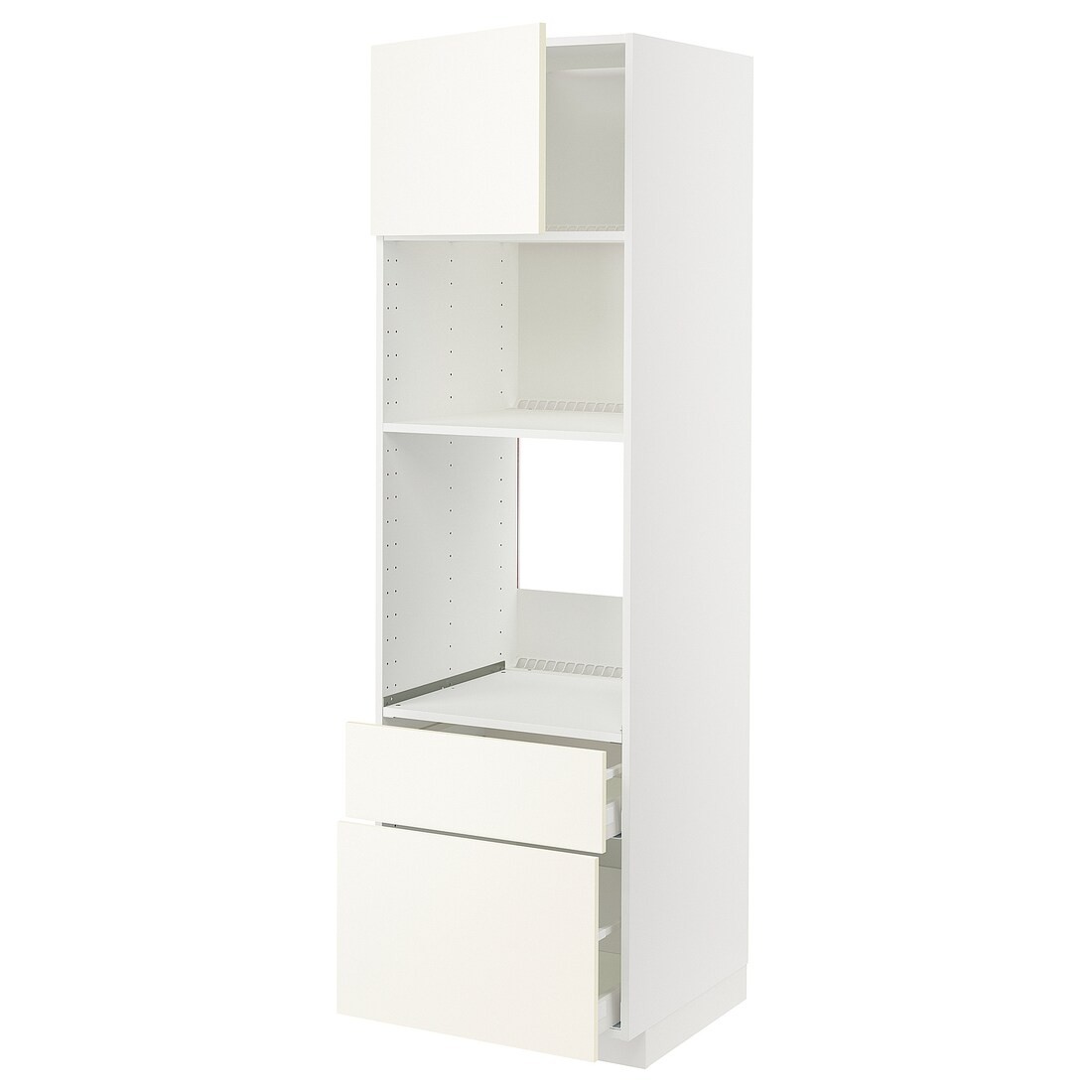 IKEA METOD МЕТОД / MAXIMERA МАКСІМЕРА Висока шафа для духовки / мікрохвильовки з дверима / 2 шухлядами, білий / Vallstena білий, 60x60x200 см 19507443 | 195.074.43