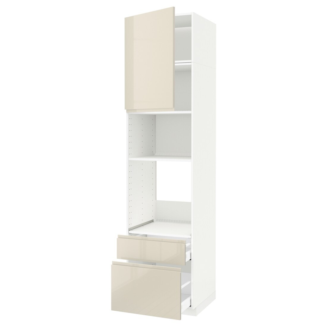 IKEA METOD МЕТОД / MAXIMERA МАКСІМЕРА Висока шафа для духовки / мікрохвильовки з дверима / 2 шухлядами, білий / Voxtorp глянцевий світло-бежевий, 60x60x240 см 39460487 | 394.604.87