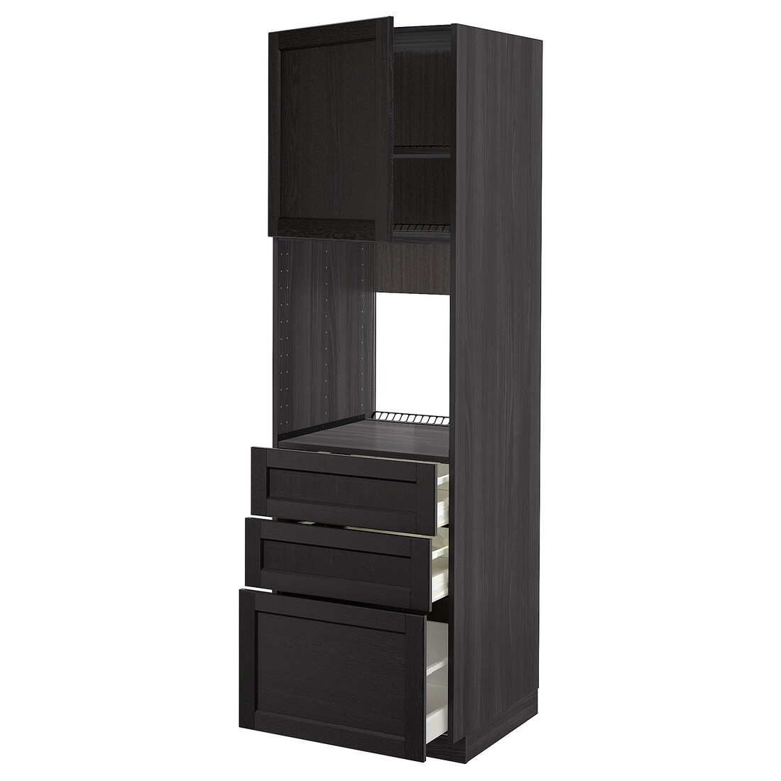 IKEA METOD МЕТОД / MAXIMERA МАКСІМЕРА Висока шафа для духовки, чорний / Lerhyttan чорна морилка, 60x60x200 см 29454986 | 294.549.86