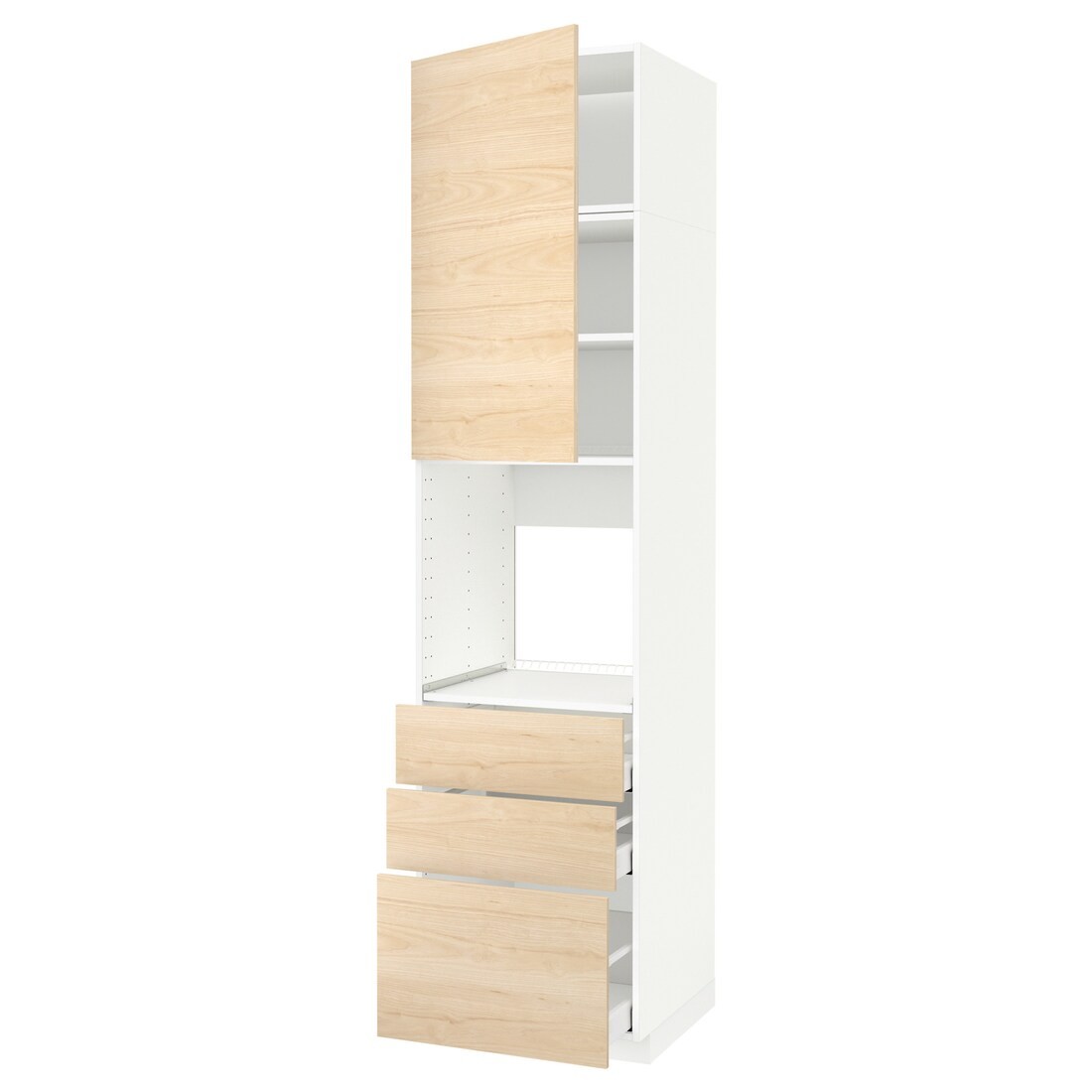 IKEA METOD МЕТОД / MAXIMERA МАКСІМЕРА Висока шафа для духовки, білий / Askersund візерунок світлий ясен, 60x60x240 см 79462615 | 794.626.15