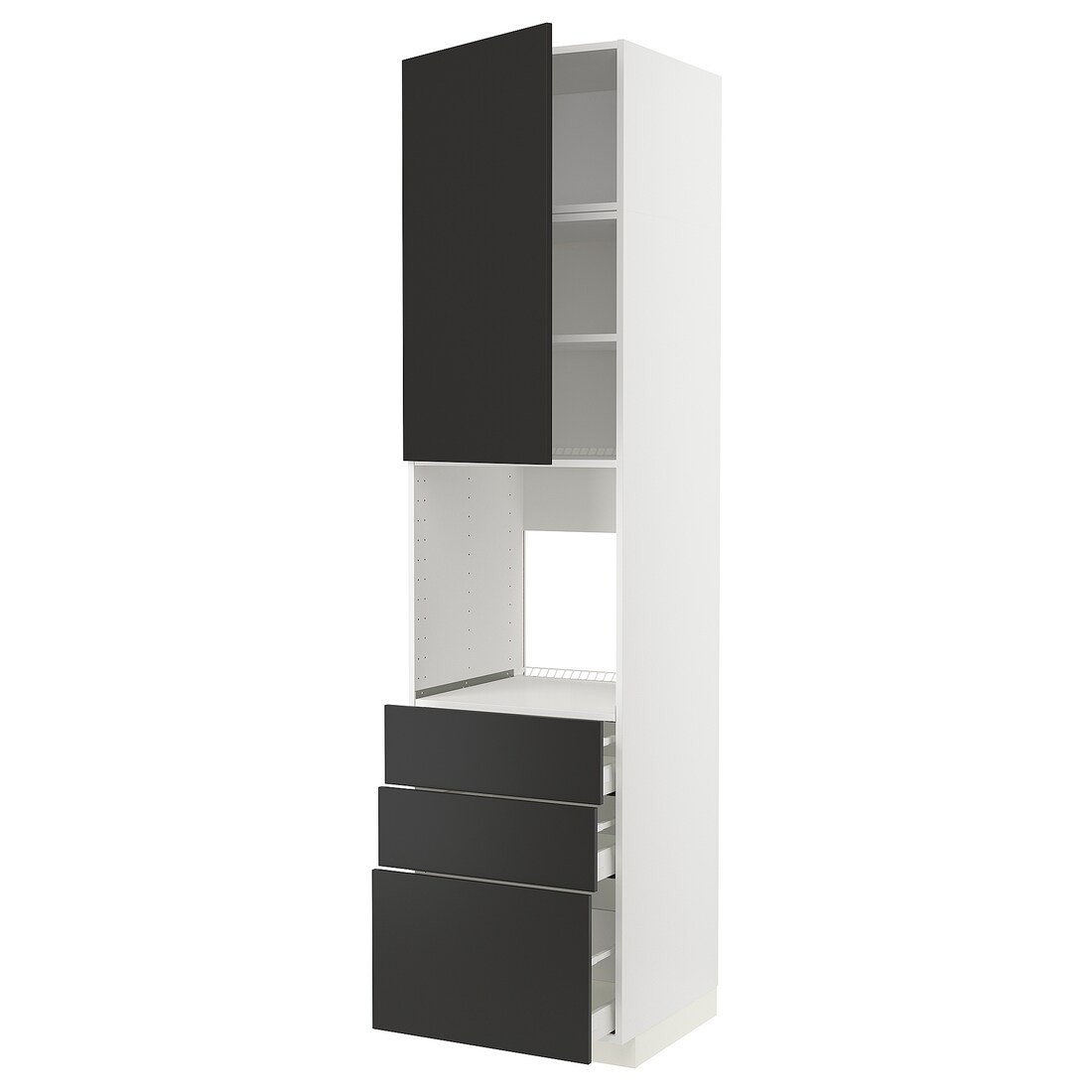 IKEA METOD МЕТОД / MAXIMERA МАКСІМЕРА Висока шафа для духовки, білий / Nickebo матовий антрацит, 60x60x240 см 49497414 | 494.974.14